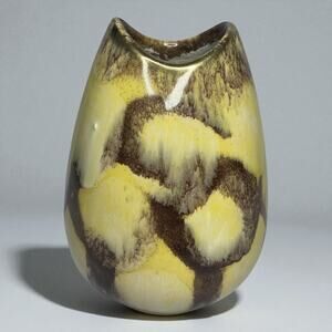 VTG Bay Keramik West Germany 582/12 Yellow Brown Drip Glaze Vase 5"